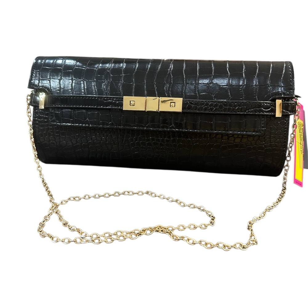 Catherine Malandrino Elegant Black Crocodile-Embossed Clutch Bag